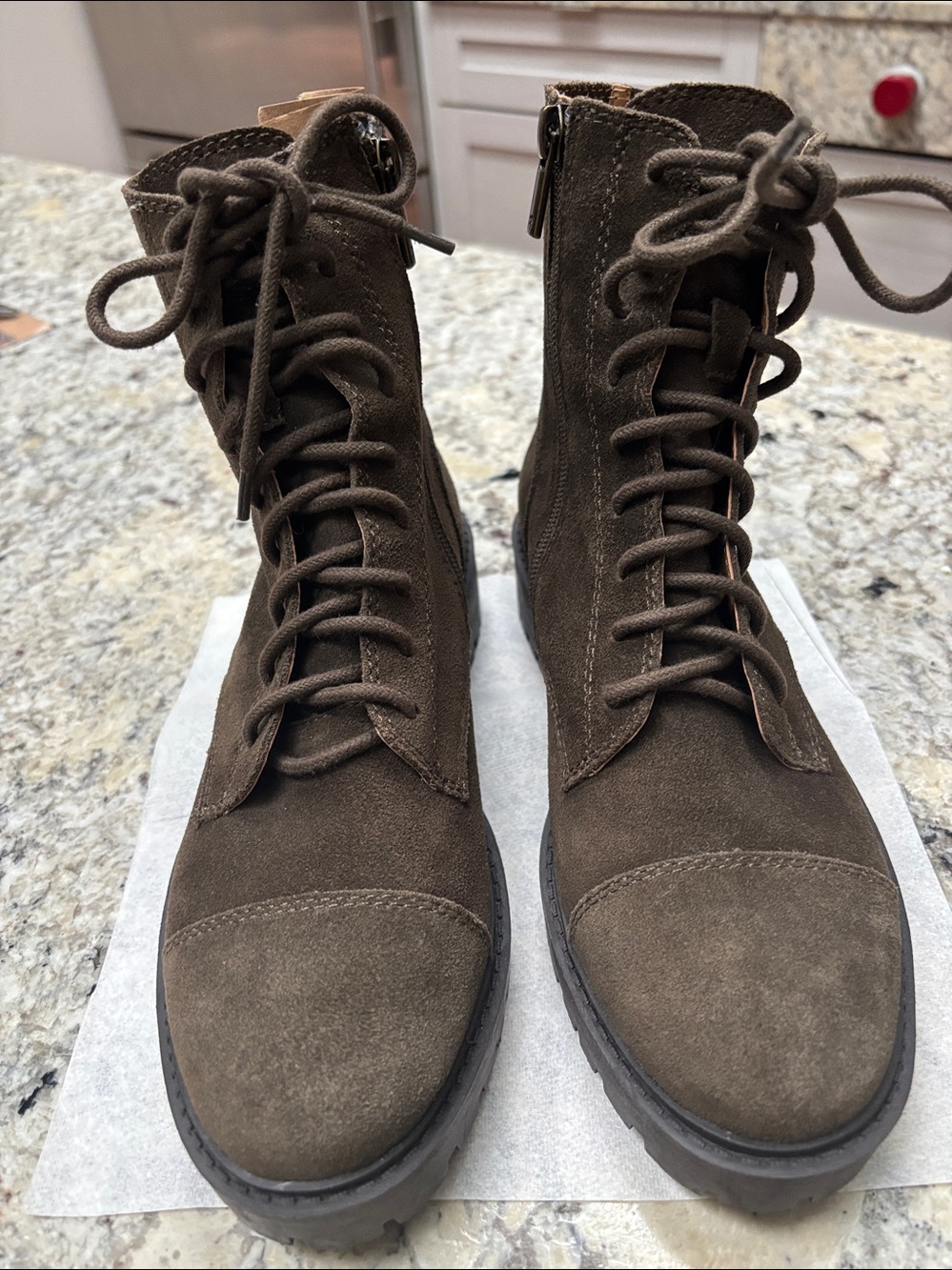 NWOT, Lucky Brand  Lace-Up Boots with side zippers